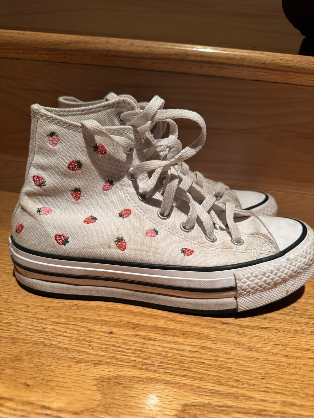Kids White High-Top Sneakers with Strawberry Print